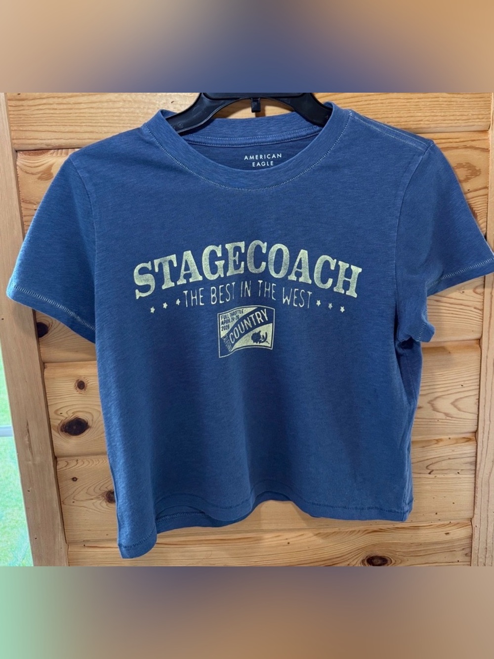 NWOT AE Stagecoach Shrunken Blue Graphic Tee Medium